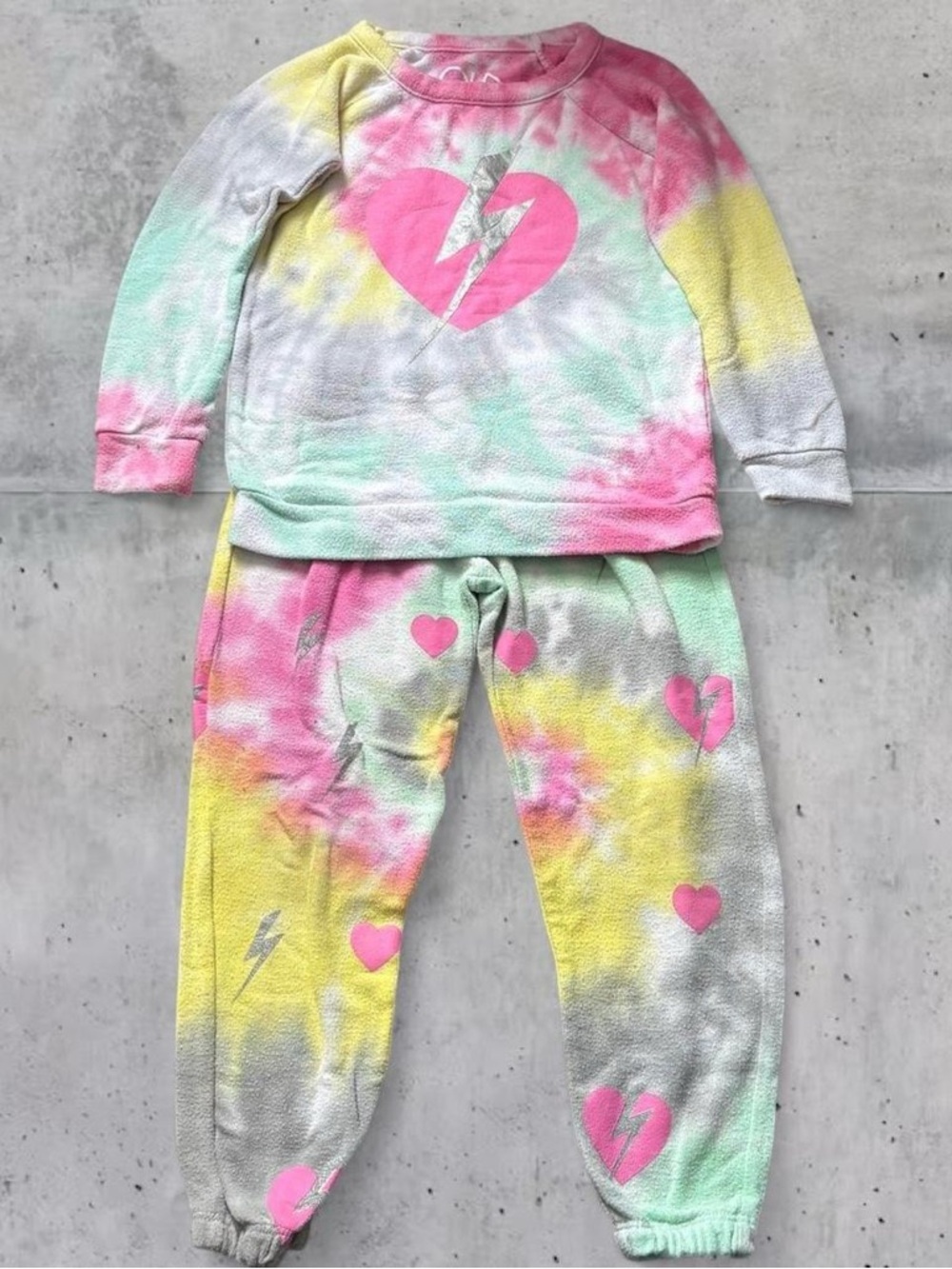 Kids Chaser Tie Dye Set Lightning Bolt Hearts